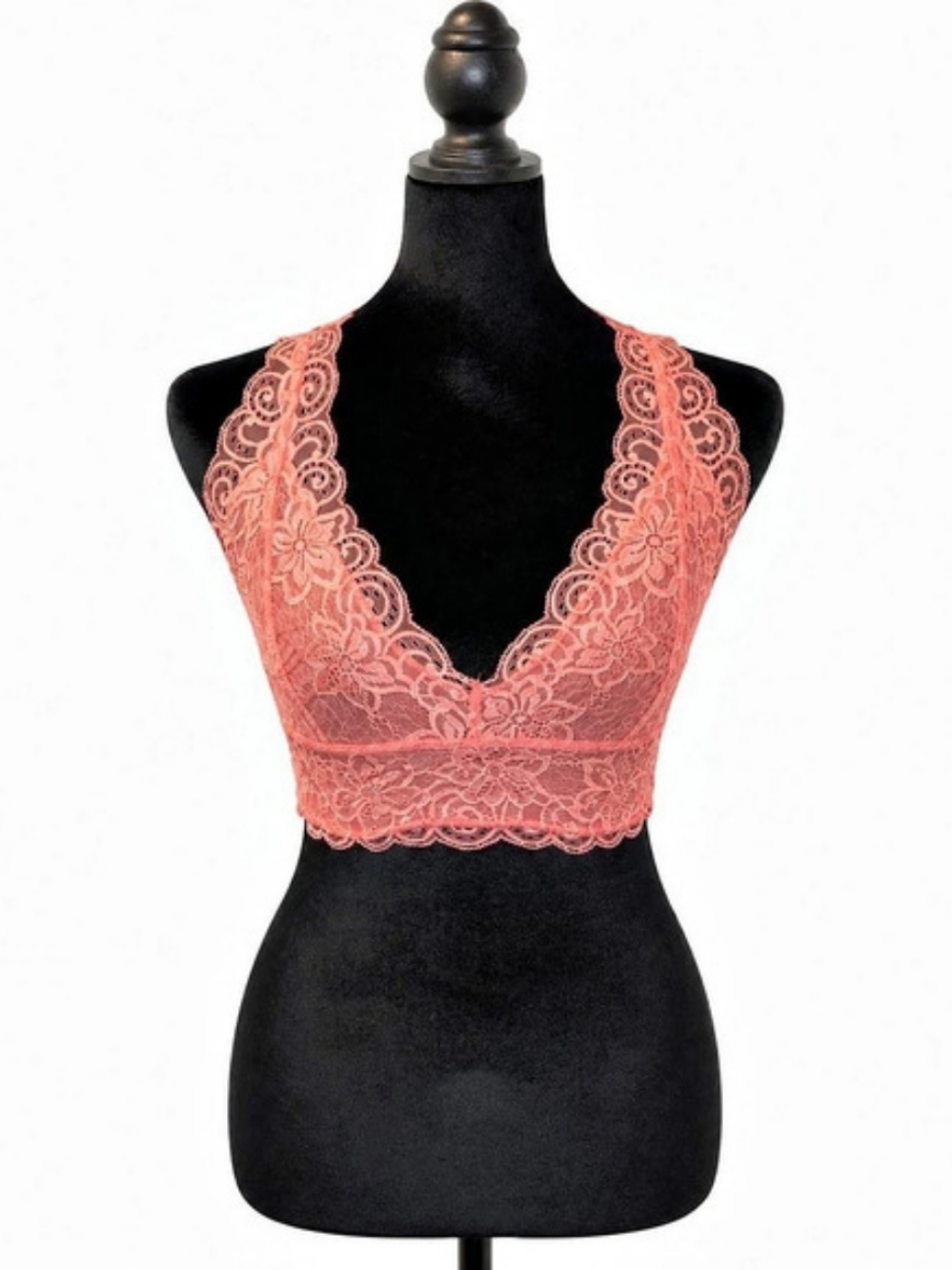 Wanna B Floral Lace Bralette in Coral Medium NWT